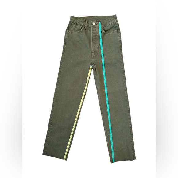 RE/DONE Jeans 70s Ultra High Rise Stove Pipe Green Denim Raw Hem Women Size 26 - Picture 5 of 9